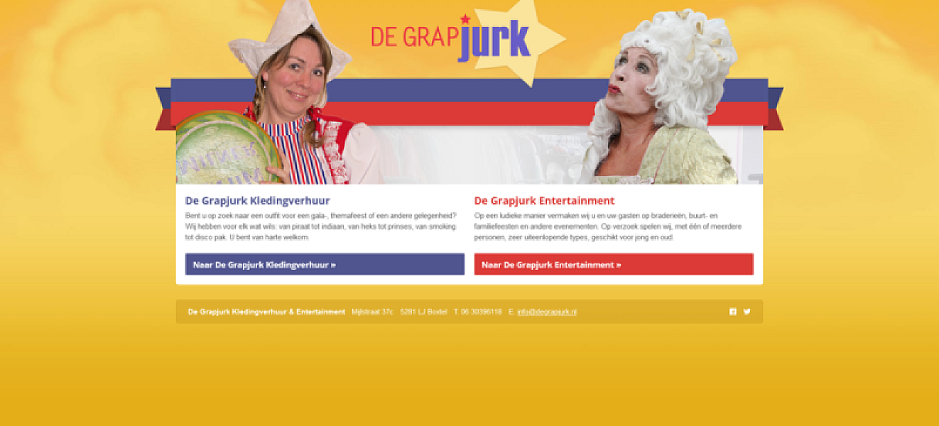 Collage van verhuurkostuums van De Grapjurk
